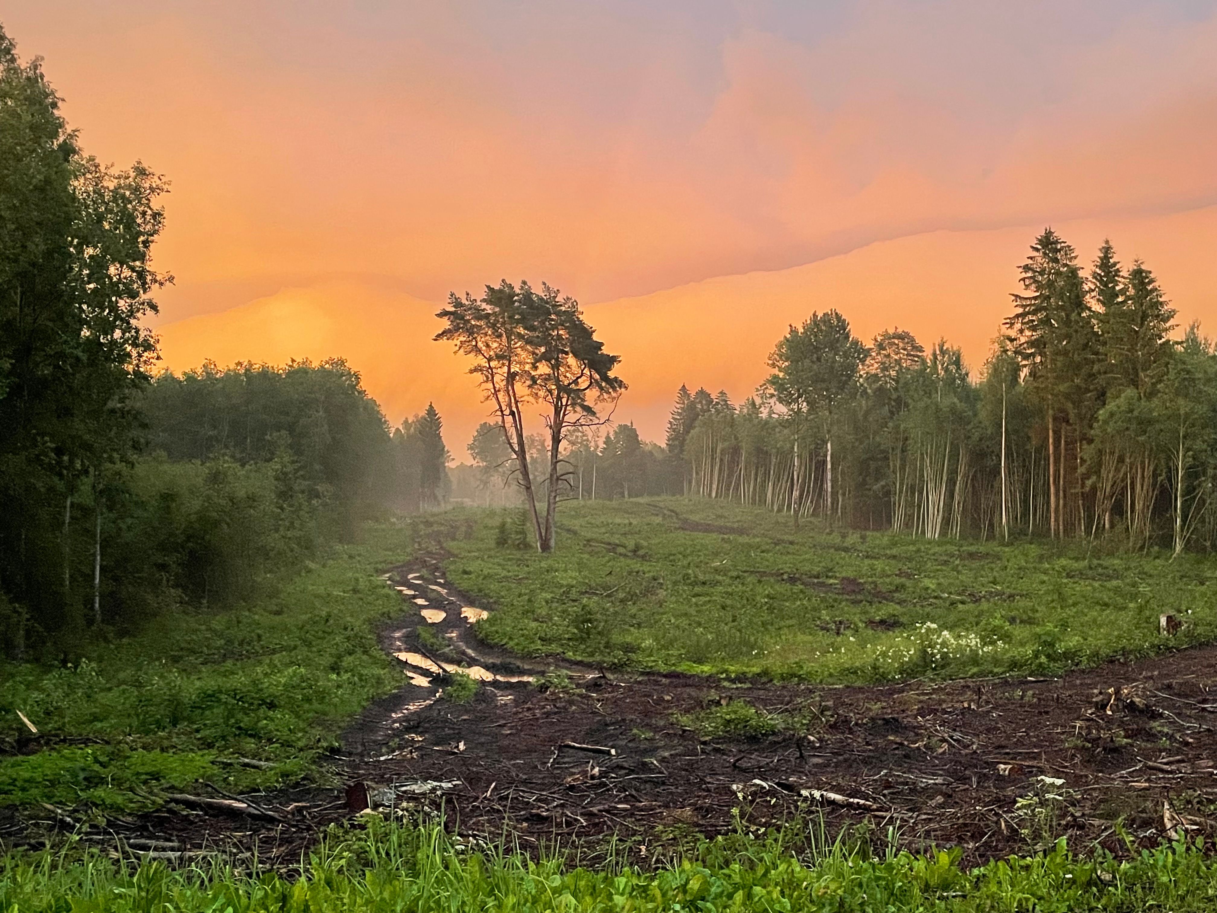 Päikeseloojangu peegeldus ida taevas äikese ajal