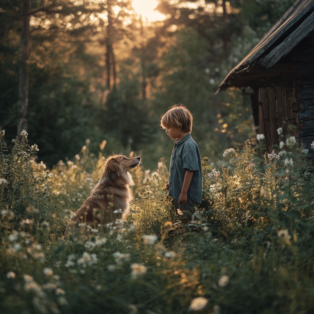 Poiss mängib oma koeraga, kes on tema kõige kallim sõber.
